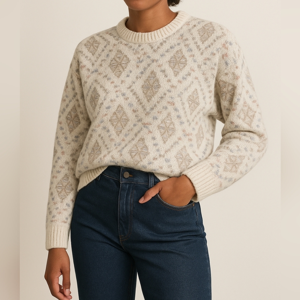 ISLE OF COTTON Geo Pattern Knit Sweater | L | USA Made | Eclectic Grandpa